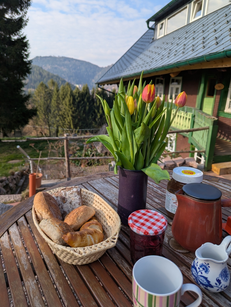 Eigene Terrasse zur Wohnung Gedeckter Terrassentisch